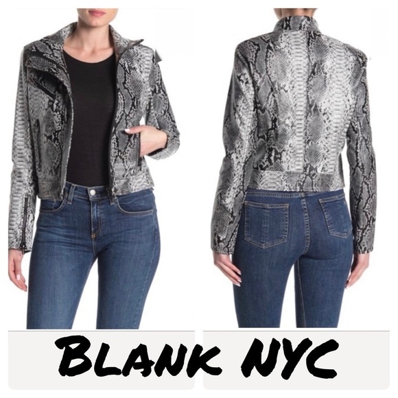 BLANKNYC Snake Emboss Faux Leather Moto Jacket full zip gray white unique - Picture 1 of 16